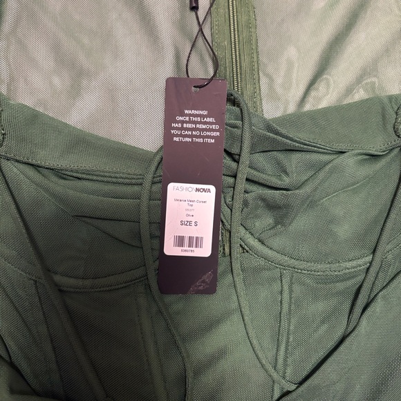 Fashion Nova Dark Green Melanie Mesh Corset Top with Detachable Sheer Sleeves S - Picture 10 of 10